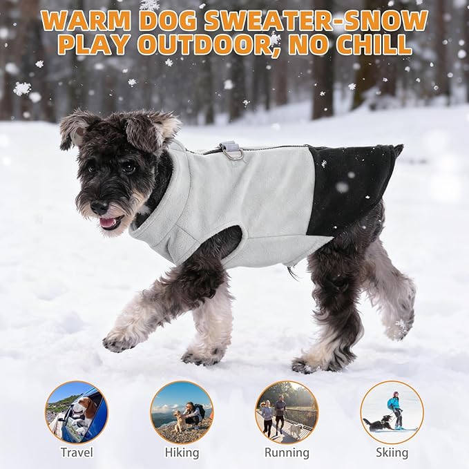 KOOLTAIL Dog Fleece Vest Sweater, Zip Up Step-in Pullover Warm Puppy Jacket with Dual Leash D-Ring for Small Medium Dogs, Cozy Soft Pet Winter Cold Weather Coats Fall Clothes Hoodie Boy Girl, Black L