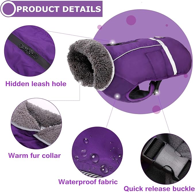 QBLEEV Warm Dog Coat Reflective Dog Jacket, Waterproof Dog Winter Coat Turtleneck Dog Clothes for Cold Weather, Thick Fleece Dog Snowsuit Christmas Dog Vest Pet Apparel for Small Medium Large Dogs L