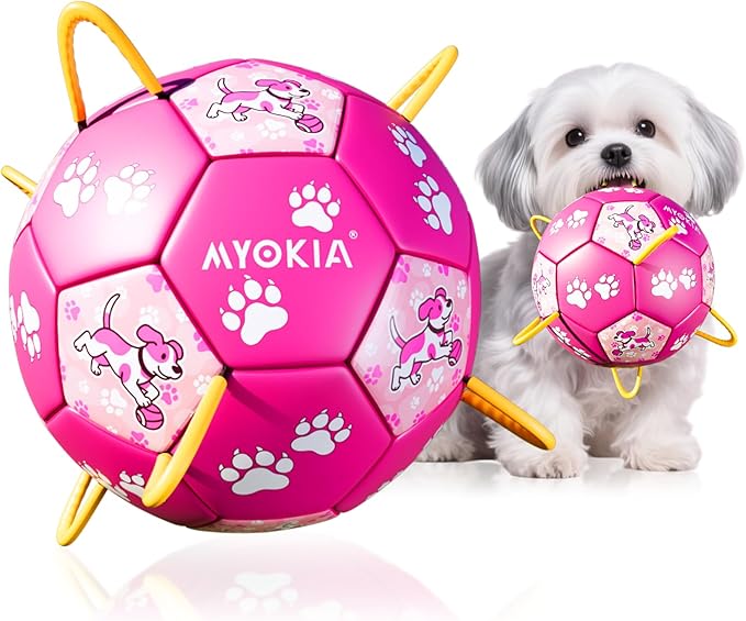 Size 2 Pink Dog Soccer Ball with Straps Durable Training Ball for Pets, Interactive Outdoor Dog Toy for Small to Medium Puppies Essential Pet Supplies