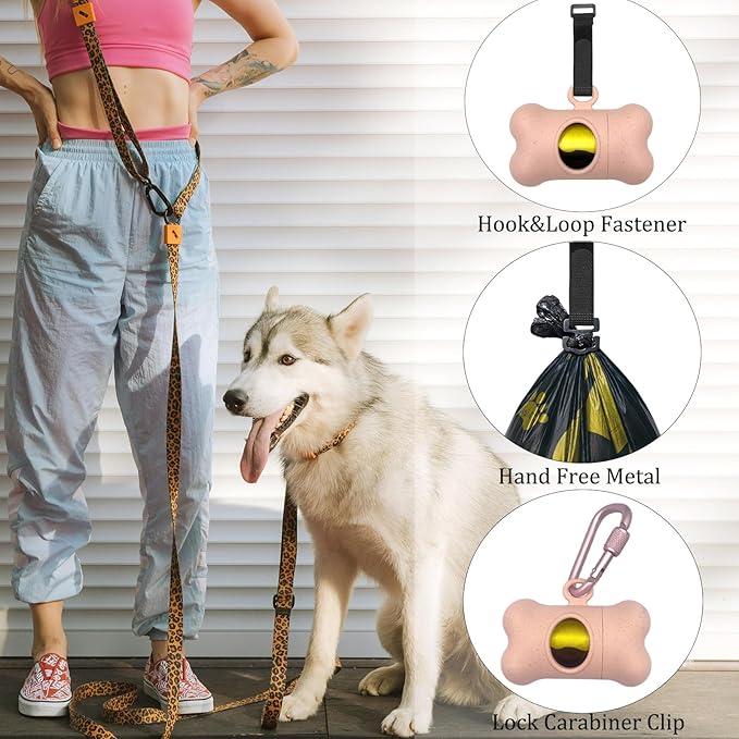 Bone-Shaped Dog Poop Bag Holder for Leash |Dispenser with 135Leak-Resistant Waste Bags & Carabiner Clip（Pink）