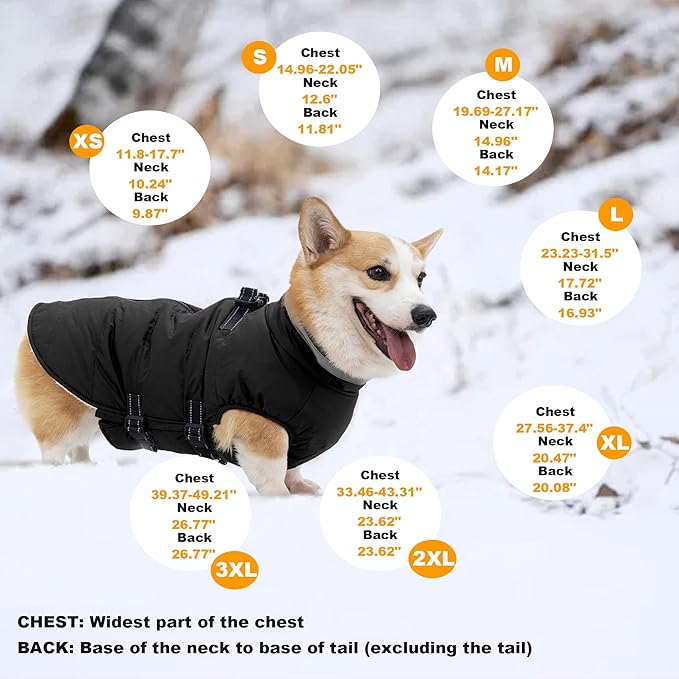 Medium Dog Coat with Harness Built-in, Waterproof Reflective Fleece Lined - Warm Windproof Winter Jacket with Back Zipper, Cold Weather Snow Dog Coats - Black - M