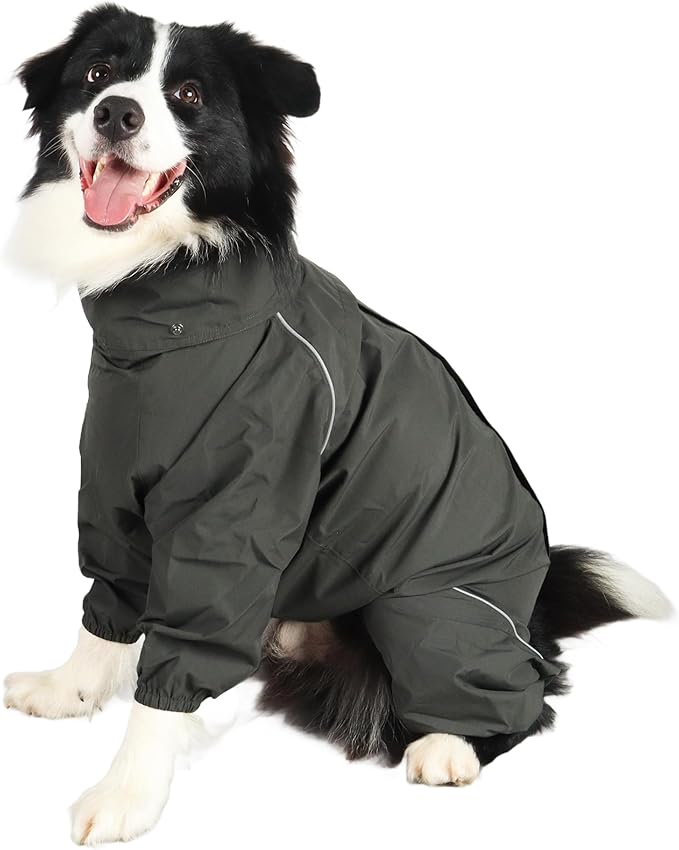 Dog Raincoat for Medium Large Dogs,rain Jacket Coat, Full Leg Coverage Waterproof Rain Suit with Detachable Hood & Tail, Reflective Strips, Snag-Free Top Zipper (Green for Girl, Medium)