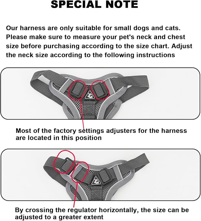 SOLMOONY Small Dog Harness,Soft Mesh Puppy Harness and Leash Set,No Escape Cat Harnesses for Training Walking,Reflective Adjustable Puppy Vest for Small Medium Dogs, Cats (Grey, M)
