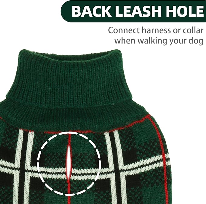 PUPTECK Dog Sweaters for Large Medium Small Dogs - Fall Classic Plaid Style Puppy Holiday Winter Coat Clothes Warm, Green, SM