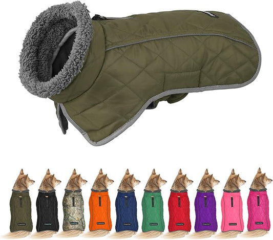 Fragralley Dog Coat Large, Waterproof Dog Jacket with Warm Fleece Lining, Adjustable Reflective Dogs Winter Coat, Turtleneck Pet Coats for Cold Weather (ArmyGreen XXXL)