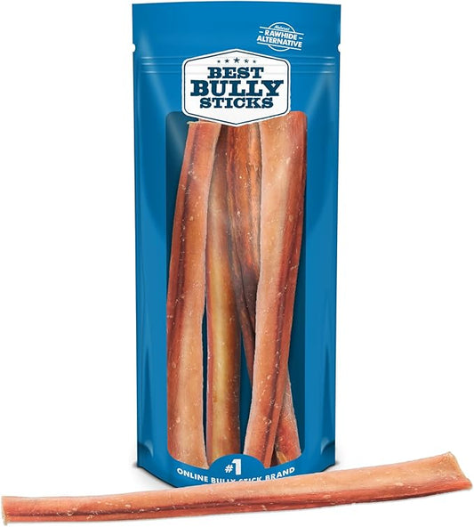 Best Bully Sticks Natural Jumbo Bully Sticks for Large Dogs - 12 Inch, 4 Count (Pack of 1) - 100% Free-Range Grass-Fed Beef, Single-Ingredient, Grain and Rawhide Free Long Lasting Dog Chews