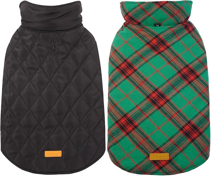 Kuoser Waterproof Dog Coat, Reversible Dog Jacket for Medium Dogs, Adjustable Durable Doggie Winter Coat Warm Puppy Cold Weather Apparel from Small to Large Breed, Christmas Green M