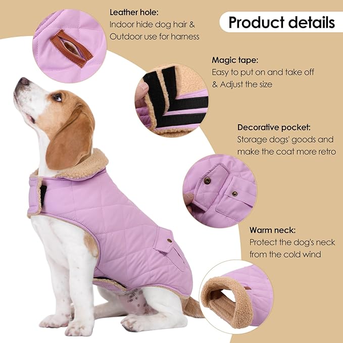 Dog Winter Jacket for Extra-Large Dogs, Pet Windproof Cold Weather Coats, Pets Clothes Snow Jacket, Golden Retriever, Labrador Retriever, Husky, Lilac XL