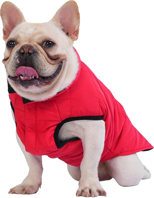 PetWarm Reversible Dog Winter Coat, Windproof Dog Puffer Vest, Soft Vest for Dogs with Hook-and-Loop Strap for Easy Dressing, Waterproof Coat for Dogs with Adjustable Fit, Red, L