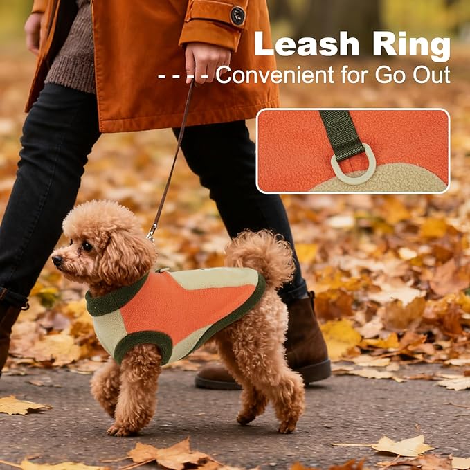 Soft Fleece Dog Vest, Winter Warm Dog Sweaters with Leash Ring, Sleeveless & Lightweight & Stretch Winter Coats for Outdoor Activities,Machine Washable,Orange,Size M