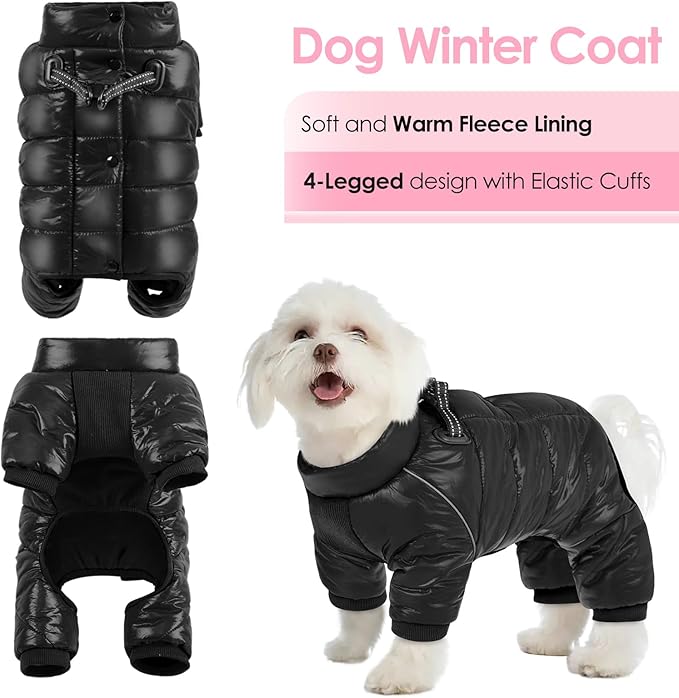 AOFITEE Dog Coat, Waterproof Dog Jacket for Winter, Warm Fullbody Dogs Snowsuit, Winter Coat for Small Dogs, Zip Up Pet Puffer Jacket Fleece Vest, Outdoor Reflective Cold Weather Pet Coats, Medium