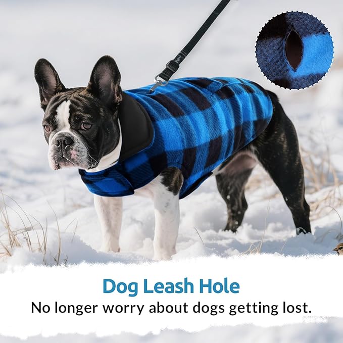 ASENKU Dog Winter Coat, Fleece Doggie Jacket Plaid Reversible Vest Waterproof Windproof Cold Weather Clothes for Small Medium Large Dogs (XXL, Blue)