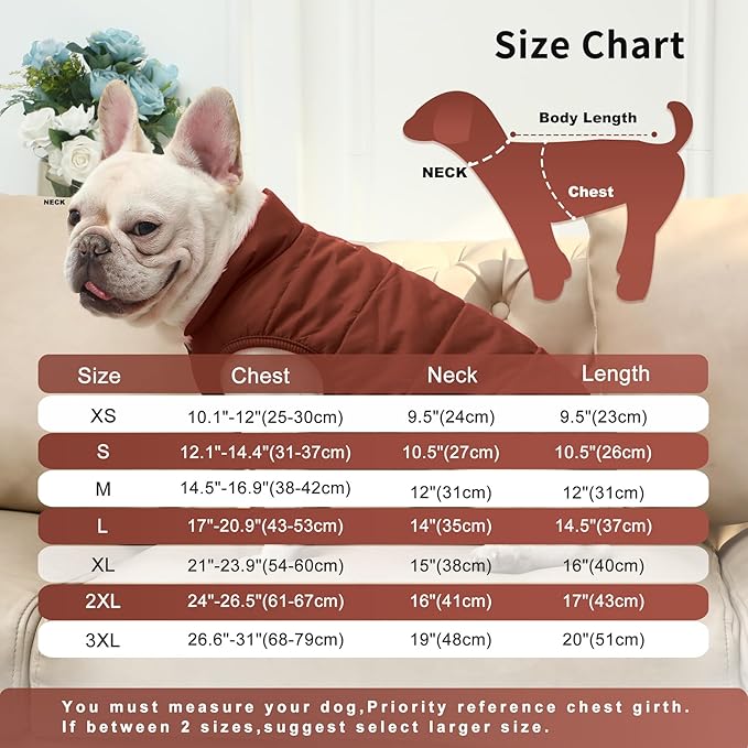 2 Layers Fleece Lined Warm Dog Jacket for Winter Cold Weather,Soft Windproof Large Dog Coat,Brown XXXL