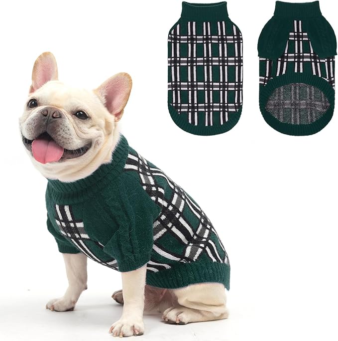 SCENEREAL Turtleneck Dog Sweater for Small Medium Large Dogs Girls Boys, Christmas Plaid Pullover Puppy Sweatershirt, Dogs Cold Weather Outfit Clothes, Ideal Gift for Pet in New Year, Green Plaid M