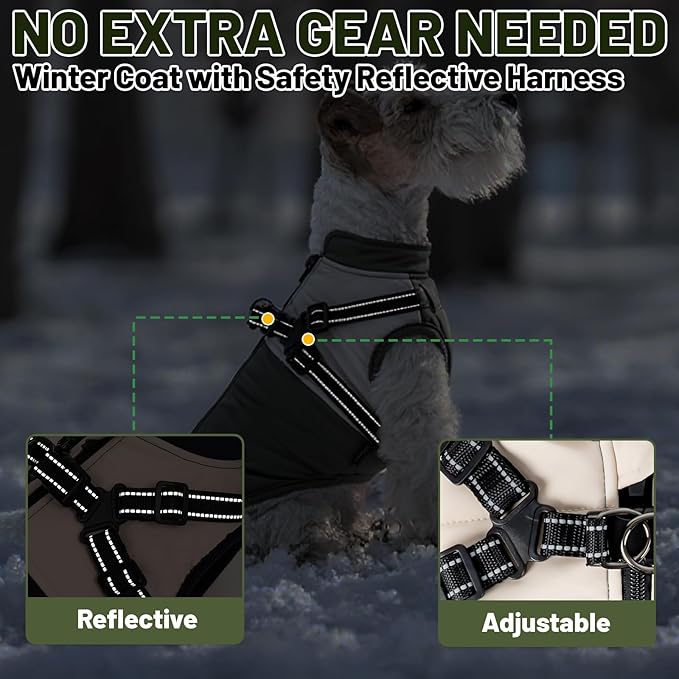 Dog Winter Coat for Small & Medium Dogs (Up to 31lb), Waterproof Dog Coat with Harness, Puppies Windproof Puppy Puffer Jacket, Snowsuit for Dachshund,Frenchie, Corgi (Classic Green, Medium)