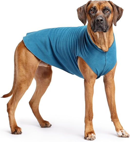 Goldpaw Stretchy Fleece Jacket for Small Dogs - Super Soft, Warm Dog Sweater - Pet Sweater Vest for Fall and Winter - Canine Clothes Made in The USA - Machine Washable - Marine Blue - Size 26
