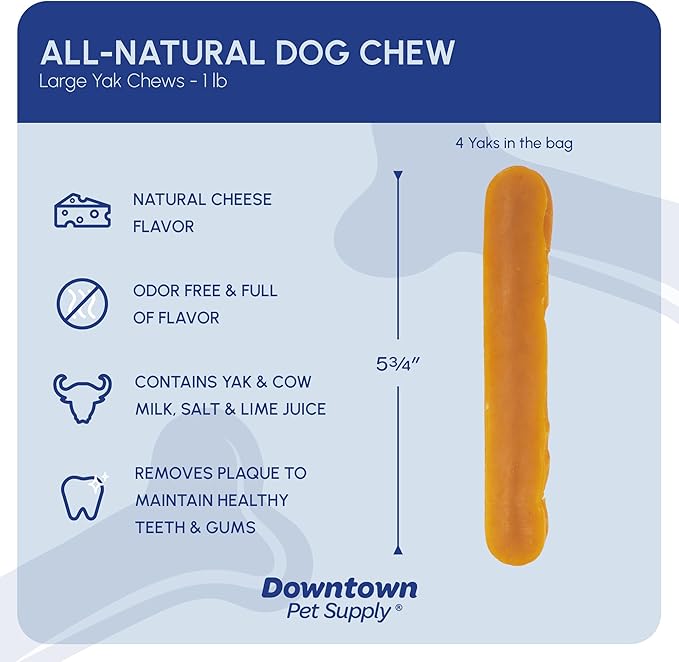 Downtown Pet Supply Yak Cheese Himalayan Dog Chews - Large Yak Chews Rich in Nutrients for Medium to Large Dogs - Long Lasting, Odorless and Easy to Digest Cheese Dog Treats - 1 LB