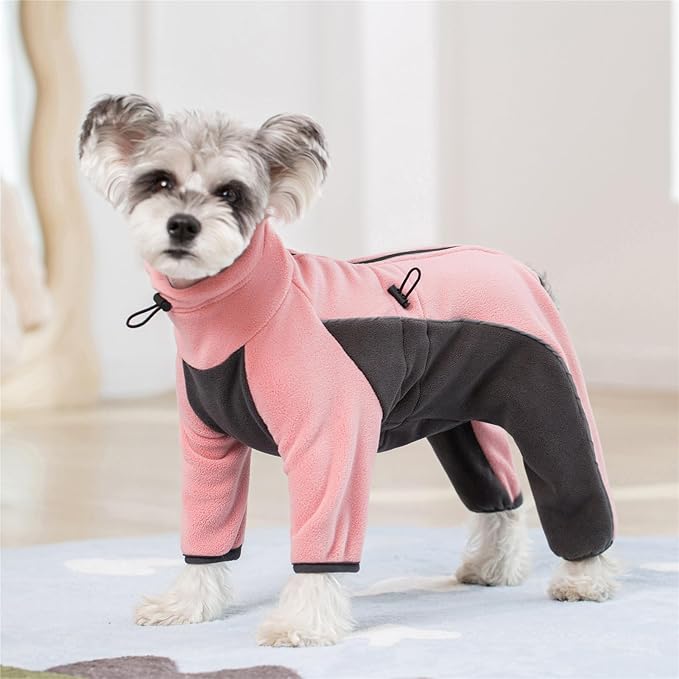 Fleece Dog Coat for Small Medium Dog,Pullover Pajamas Jumpsuit Bodysuit Puppy Coats with Legs, Pet Windproof Warm Cold Weather Jacket Full Body Vest Cozy Snowsuit Outfit Clothes (Pink, XL)