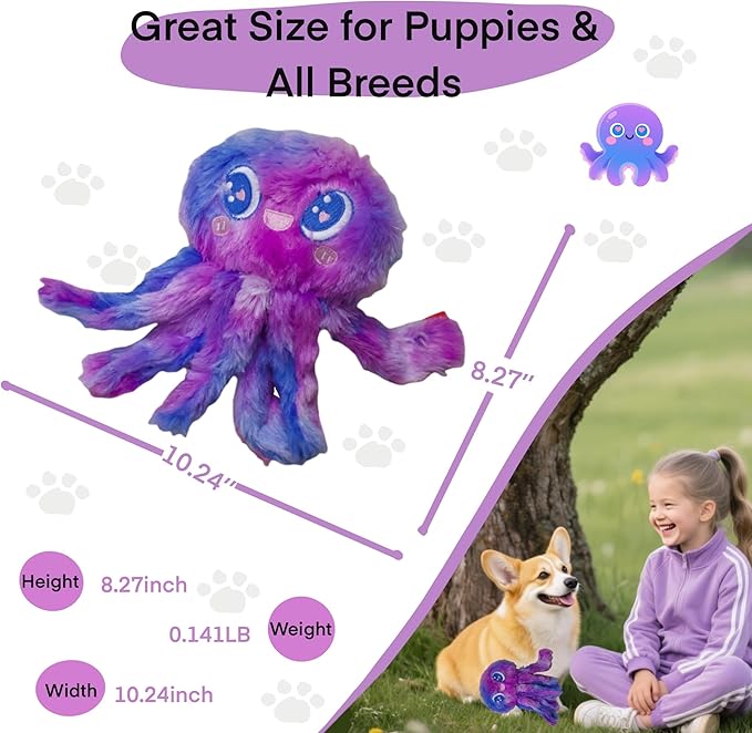 Clairooo Squeaky Dog Toys, Colorful Crinkle Octopus, Plush Dog Toys for Chewing, Interactive, Soft Fabric for Small, Medium & Large Dogs, Daily Companionship, Training Reward, (Yellow)