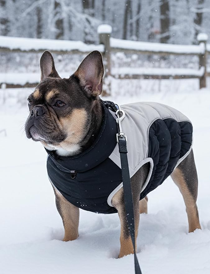 AURUZA Dog Coat, Warm Dog Winter Coat Waterproof Small Dogs Jacket with Harness Built Reflective Pet Vest with Zipper for Medium Dogs Windproof Pet Fleece Vest Snow Jacket for Cold Weather（Black,XL）