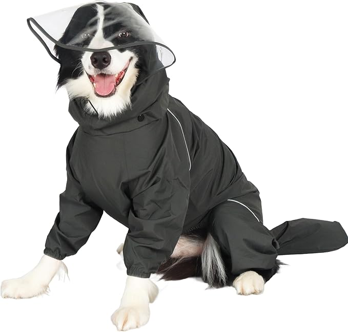 Dog Raincoat for Medium Large Dogs,rain Jacket Coat, Full Leg Coverage Waterproof Rain Suit with Detachable Hood & Tail, Reflective Strips, Snag-Free Top Zipper (Green for Girl, Medium)