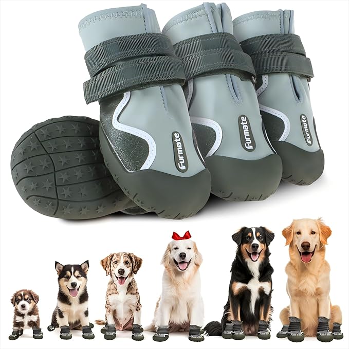 Dog Shoes for Large Small Medium Dogs,Dog Booties for Indoor Hardfloors Anti-Slip,Reflective Strip Waterproof Dog Boots & Paw Protectors for Outdoor Walking Hot Pavement,Winter Snow (Green-6)