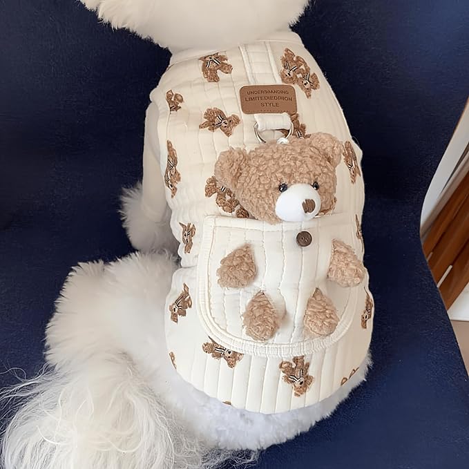 Cute Pet Apparel Plush Bear Pattern Cartoon Dog Clothes All Season Sleeveless Puppy Kitten Pullover Soft Skin-Friendly (White2, L (7.7-11lbs))