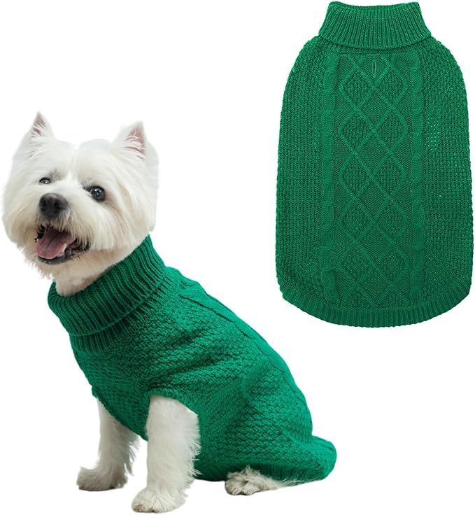 Mihachi Turtleneck Dog Sweater - Winter Coat Apparel Classic Cable Knit Clothes with Leash Hole for Cold Weather, Ideal Gift for Pet in New Year