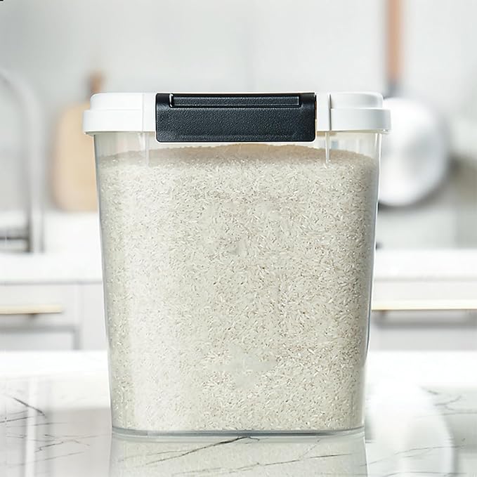 HANAMYA 20 LB Rice Storage Container with Measuring Cup, BPA free, For Rice | Grain | Pet Food | Flour, 2 count, Clear & Black