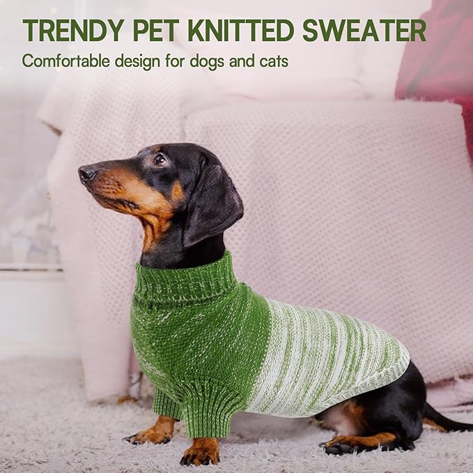 Queenmore Small Dog Sweater, Knitted Pullover Puppy Sweater,Cold Winter Pet Sweaters for Dog Girls Boys, Soft Turtleneck Knit Sweater with Leash Hole,Long Sleeves Christmas DogSweater(Green,XS)