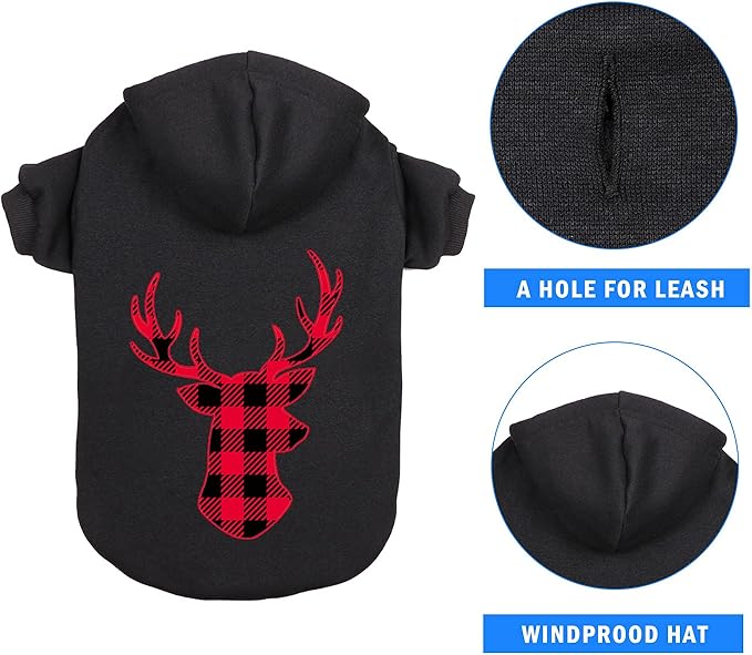 Dog Hoodie Sweater for Dogs Pet Clothes Buffalo Plaid Dog Hooded Sweatshirt Warm and Soft Breathable Cozy(Reindeer&M)