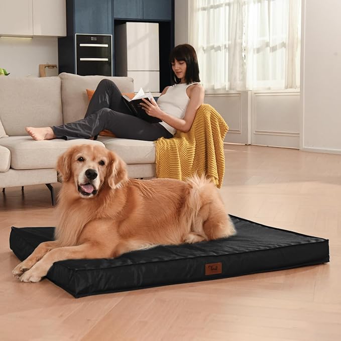 Outdoor Orthopedic Dog Bed, Waterproof Dog Bed for Large Dogs 36x27 Inch, Egg Crate Foam Pet Mat with Washable Removable Oxford Cooling Cover, Black
