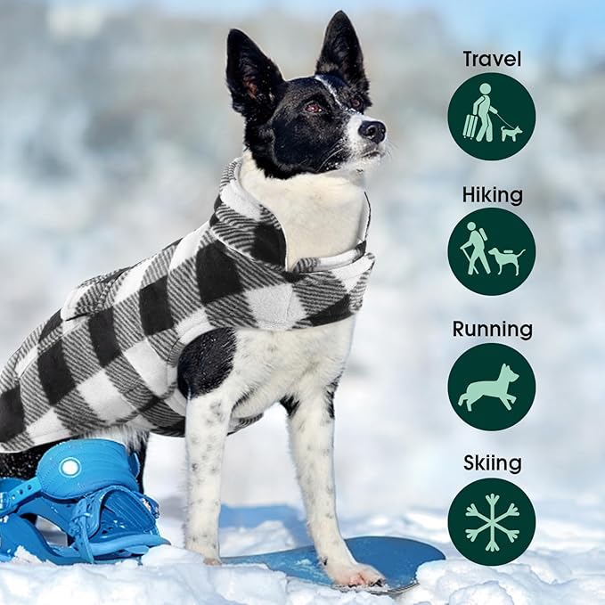 Kuoser Dog Winter Coat, Windproof Dog Fleece Jacket British Style Plaid Cold Weather Doggie Vest Coats, Reversible Cozy Warm Puppy Clothes Pet Apparel for Small Dogs S