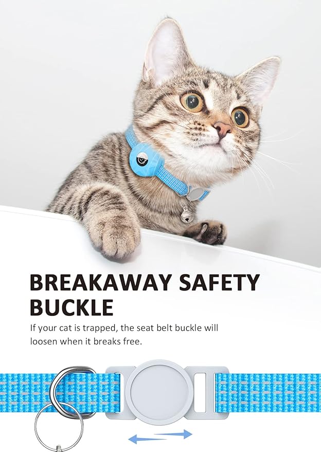 AirTag Cat Collar, Reflective Kitten Collar Breakaway Apple Air Tag Cat Collar, GPS Cat Collar with AirTag Holder and Bell, Lightweight Tracker Cat Collars for Girl Boy Cats Puppies (Luminous Blue)