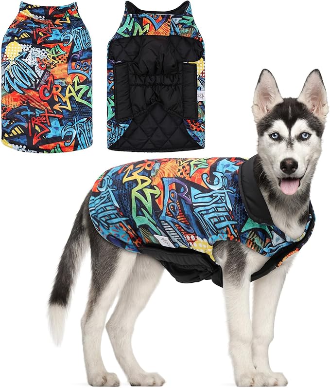CuteBone Winter Dog Coat Waterproof Windproof Dog Jacket Reversible Dog Vest Thick Adjustable Dog Cold Weather Coats for Small Medium Large Dogs Soft Winter Coat with Leash Hole GMF32XXL
