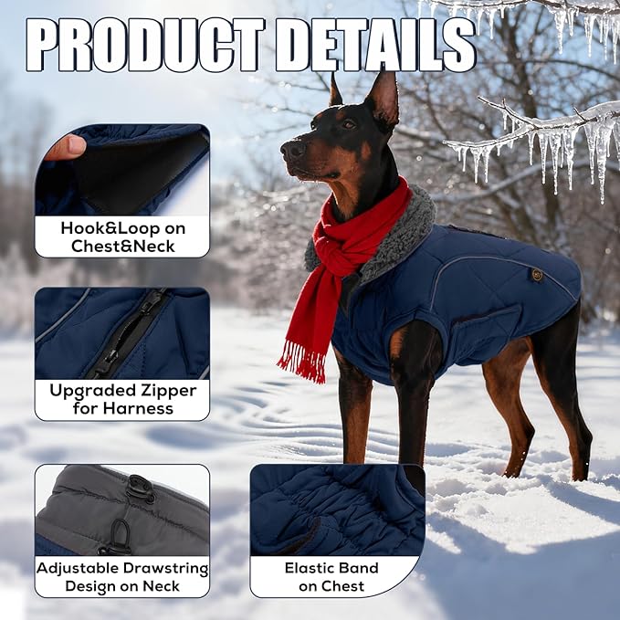 EMUST Pet Vests for Winter, Fleece Lined Dog Coat for Cold Weather Warm Dog Jackets for Small Medium Large Dogs, Pet Apparel for Cold Weather, Dark Blue, XXXL