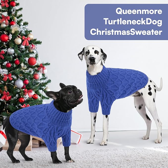 Queenmore Large Dog Sweater,Dog Sweaters for Large Dogs Male Female,Thanksgiving Fall Knit Sweater for Dogs,Turtleneck Thick DogSweaters,Knitwear Pet Clothes for Corgi,French Bulldog(Royal Blue,L)