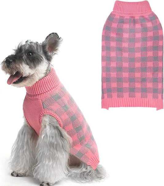 PUPTECK Dog Sweaters for Large Medium Small Dogs - Fall Classic Plaid Style Puppy Holiday Winter Coat Clothes Warm