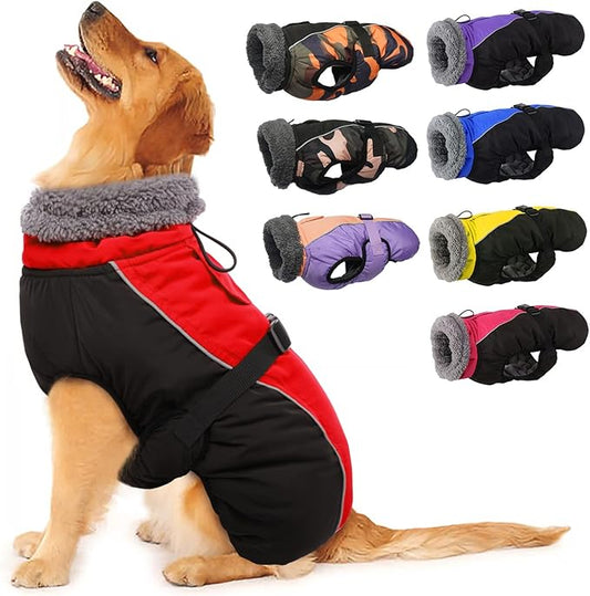 IECOii Extra Warm Dog Coat - Reflective, Adjustable Winter Jacket with Buckle & Fleece Turtleneck for Small to Extra Large Dogs