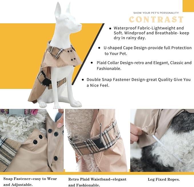 MAMORE Dog Jacket Waterproof Outdoor Vest for Smal Medium Large Dogs, Windproof Adjustable Breathable Lightweight Fashion Casual Dog Clothes (Khaki, Medium)
