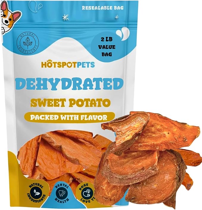 hotspot pets Dehydrated Sweet Potato Dog Treats (2 Pound Bag)- All Natural Rawhide Free, Grain-Free, & High in Fiber- Ideal for Small to Large Dogs - Perfect Dog Chews for Training, or Treat