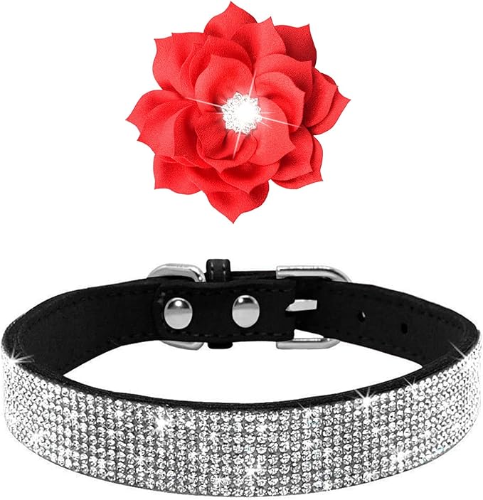 Serijoars Small Dog Collar with Rhinestone Crystal Diamond Colorful Bling Girl Puppy Cat Collars (M, Black6)