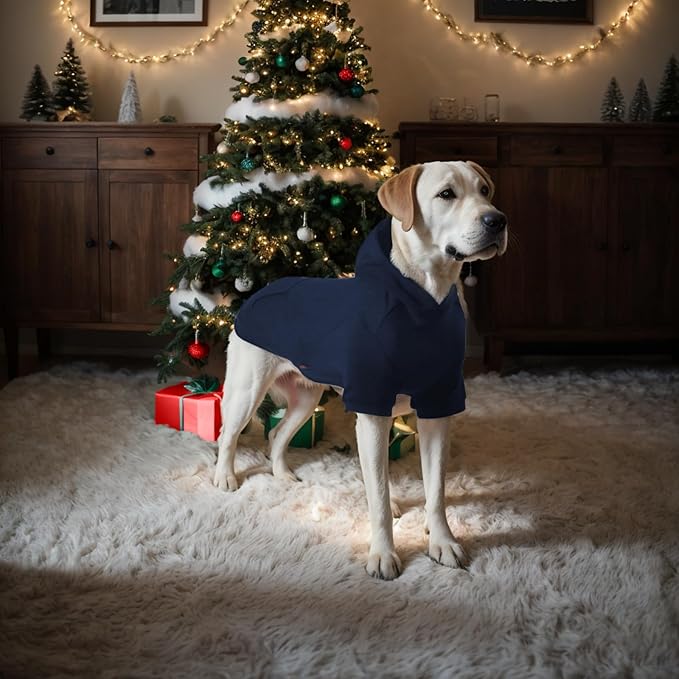 Basic Dog Hoodie, Soft Pet Hoodie Sweater with Leash Hole and Pocket, Cotton Puppy Sweatshirt Fashion Outfit for Small Medium Large Dogs- Navy Blue (Medium)