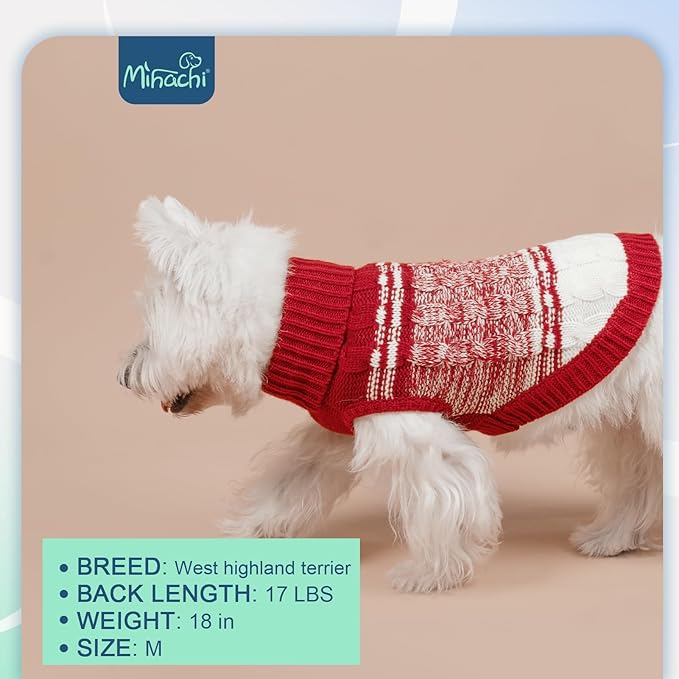 Mihachi Dog Sweaters for Small Dogs Girl Boy,Soft Warm Dogs Shirt, Cold Weather Dog Coat Turtleneck Knitted Pullover Dog Clothes Costume with Leash Hole for Large Cat Puppy Doggy Pet,Red S