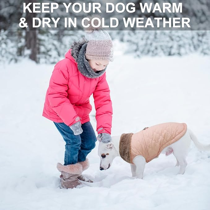 BEAUTYZOO Winter Dog Coat with Harness Built in, Warm Dog Puffer Jacket Vest Padded Fleece Cold Weather Coats Windproof Waterproof Snow Jackets Clothes for Small Medium Puppy, Pink M