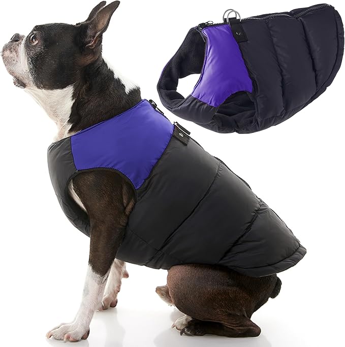 Gooby Padded Vest Dog Jacket - Purple, X-Large - Warm Zip Up Vest Fleece Jacket with Dual D Ring Leash Water Resistant for Small to Medium Dogs