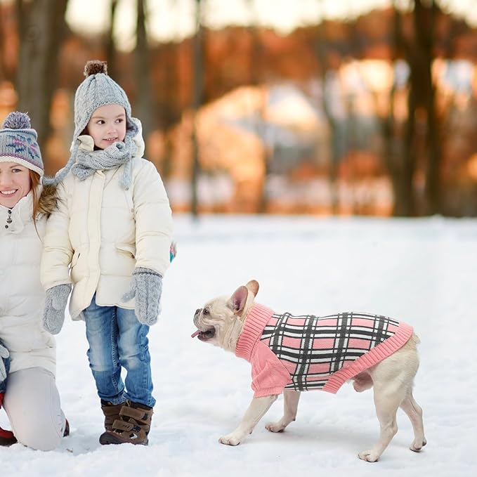 SCENEREAL Turtleneck Dog Sweater for Small Medium Large Dogs Girls Boys, Christmas Plaid Pullover Puppy Sweatershirt, Dogs Cold Weather Outfit Clothes, Ideal Gift for Pet in New Year, Pink Plaid L