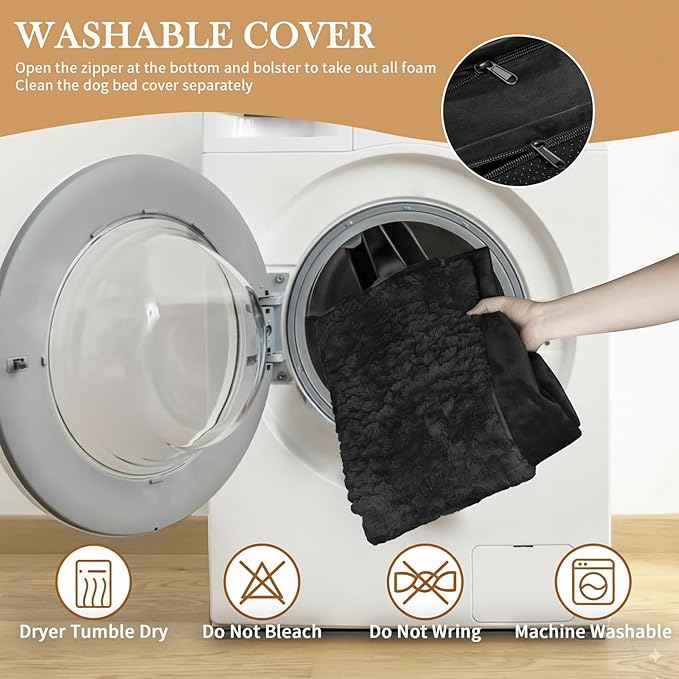 Comfort Expression Orthopedic Dog Bed for Extra Large Dogs 42x30 Inch, Waterproof Supportive Egg Crate Foam XL Pet Bed with Removable Bolsters, Dog Couch with Washable Cover & Non-Slip Bottom, Black