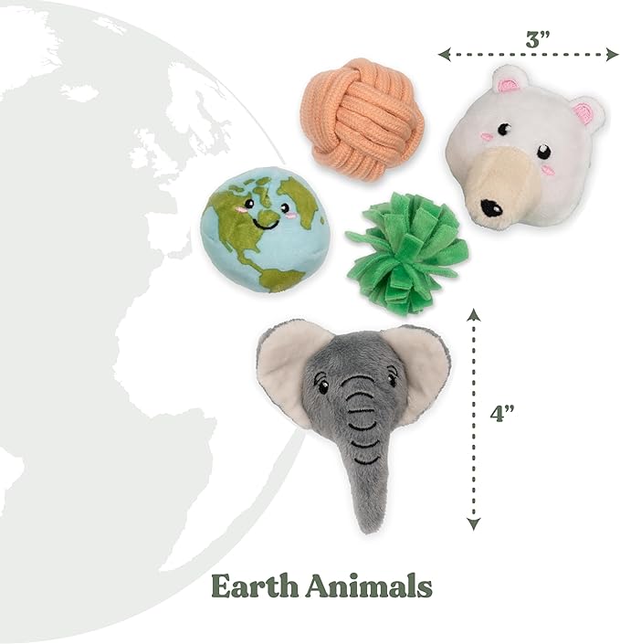 Cat Toys | Plush Toy Earth Animals (Value 5-Pack) Cat Toys for Indoor Cats | Eco Friendly Toy Made from Non Toxic Materials