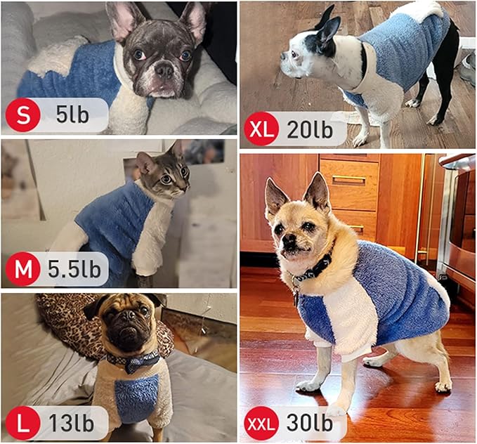 LESYPET Dog Sweater for Small to Medium Dogs, Fleece Lining Puppy Sweatshirt in Winter, Warm Puppy Clothes Pullover Jumper, Blue S